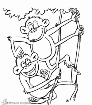 Aap 1 kleurplaat om te printen en kleuren