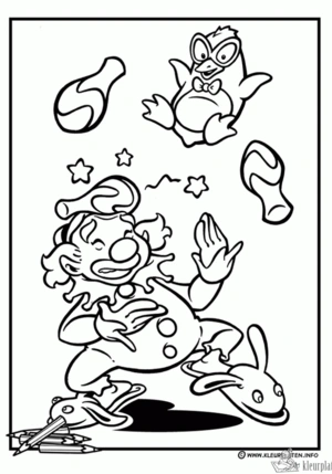 Clown 9 kleurplaat om te printen en kleuren