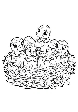 Baby dino's in een nest vol eieren kleurplaat om te printen en kleuren