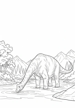 Brachiosaurus bij een rivier kleurplaat om te printen en kleuren