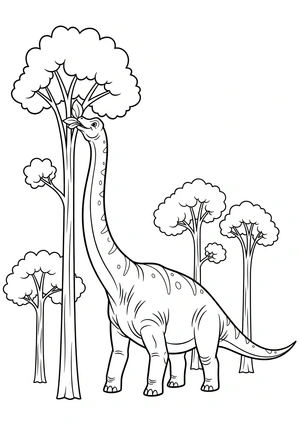 Brachiosaurus eet bladeren uit hoge boom kleurplaat om te printen en kleuren