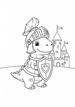 Dino ridder met schild kleurplaat om te printen en kleuren