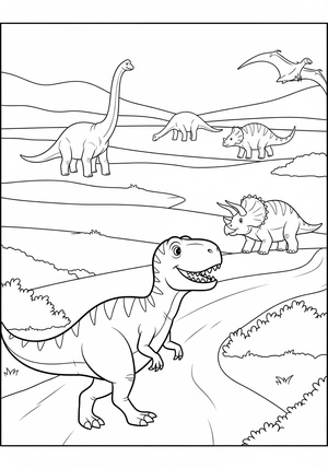 Dino op safari in eigen tijd kleurplaat om te printen en kleuren