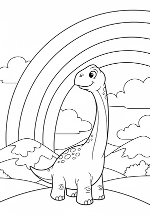 Dinosaurus en een regenboog na de storm kleurplaat om te printen en kleuren