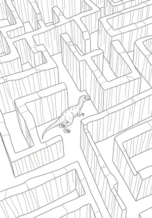 Dinosaurus in een doolhof van rotsen kleurplaat om te printen en kleuren