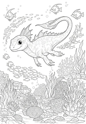 Dinosaurus in een onderwaterwereld kleurplaat om te printen en kleuren
