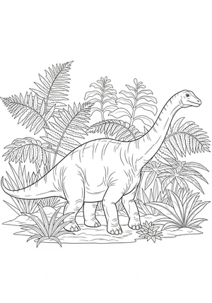Diplodocus tussen reuzenvarens kleurplaat om te printen en kleuren