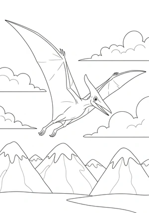 Pterodactylus vliegend boven de bergen kleurplaat om te printen en kleuren