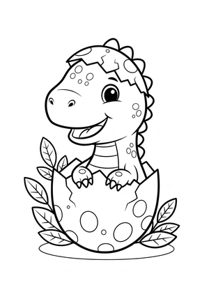 Speelse baby dino uit een ei kleurplaat om te printen en kleuren