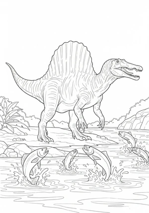 Spinosaurus bij een rivier kleurplaat om te printen en kleuren