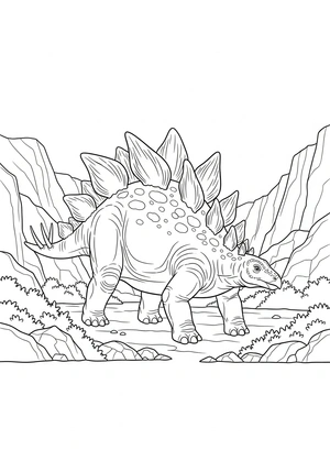 Stegosaurus in een rotsachtig landschap kleurplaat om te printen en kleuren