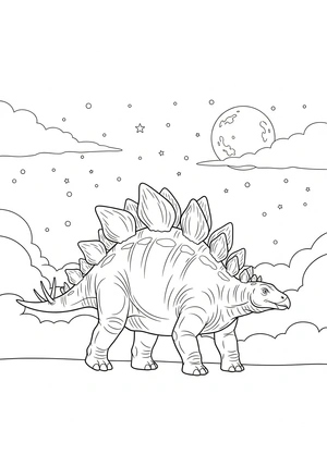 Stegosaurus onder de sterrennacht kleurplaat om te printen en kleuren