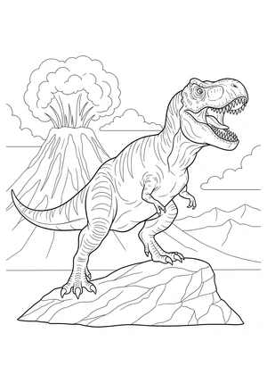 Tyrannosaurus rex brullend op een rots kleurplaat om te printen en kleuren