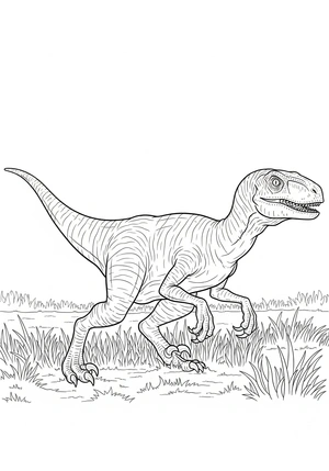 Velociraptor op jacht door het gras kleurplaat om te printen en kleuren