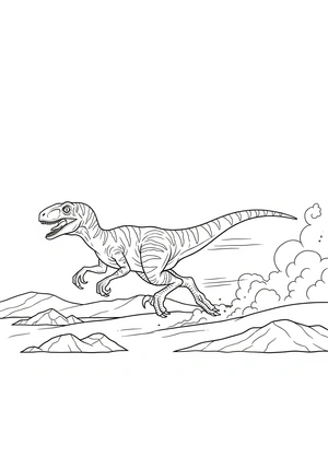 Velociraptor rent over rotsachtige heuvels kleurplaat om te printen en kleuren