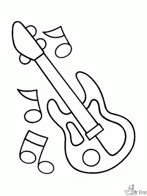 Gitaar 3 kleurplaat om te printen en kleuren
