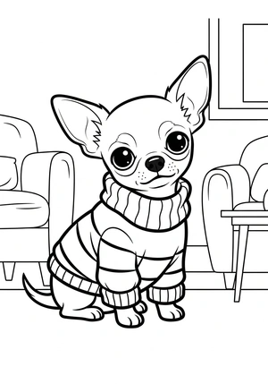 Chihuahua in een trui kleurplaat om te printen en kleuren