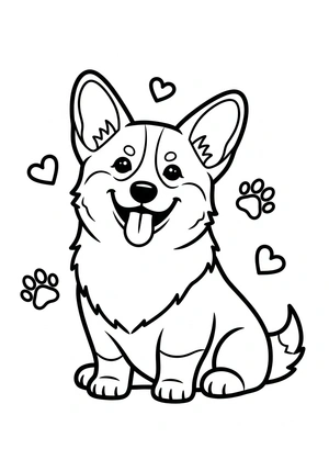 Corgi met korte pootjes kleurplaat om te printen en kleuren