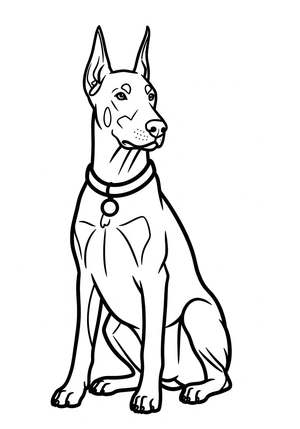 Dobermann met een halsband kleurplaat om te printen en kleuren