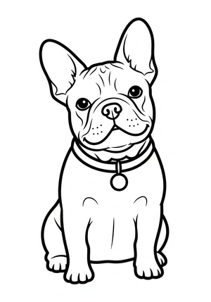 Franse bulldog met grote oren kleurplaat om te printen en kleuren