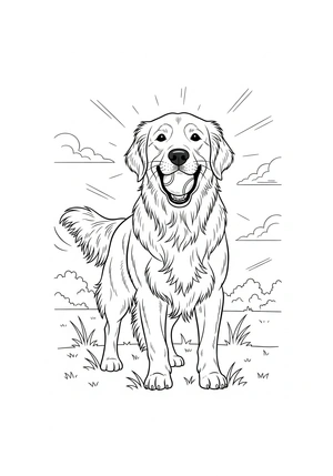 Golden retriever met tennisbal kleurplaat om te printen en kleuren