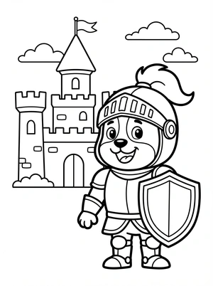 Hond als ridder met schild kleurplaat om te printen en kleuren