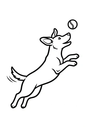 Hond die een bal vangt kleurplaat om te printen en kleuren