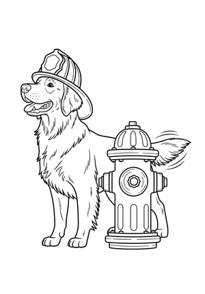 Hond met brandweerhelm kleurplaat om te printen en kleuren