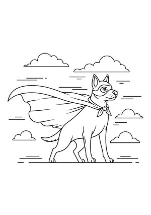 Hond met een cape in de wind kleurplaat om te printen en kleuren