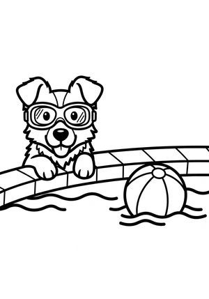 Hond met een duikbril kleurplaat om te printen en kleuren
