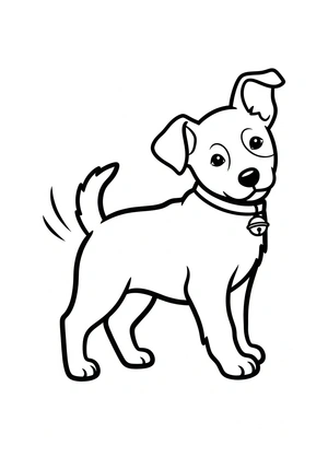 Hond met een halsband en belletje kleurplaat om te printen en kleuren