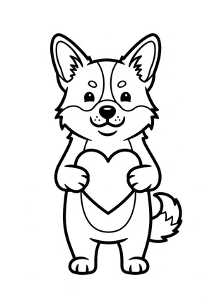 Hond met een hartje kleurplaat om te printen en kleuren