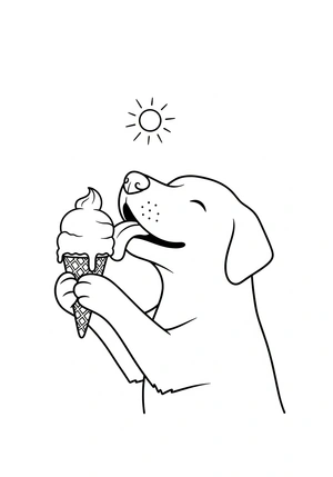 Hond met een ijsje kleurplaat om te printen en kleuren