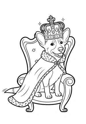 Hond met een kroon als koning kleurplaat om te printen en kleuren