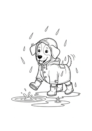 Hond met een regenjas kleurplaat om te printen en kleuren