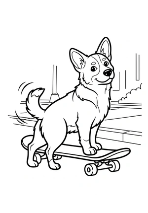 Hond met een skateboard kleurplaat om te printen en kleuren