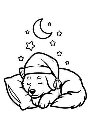 Hond met een slaapmutsje kleurplaat om te printen en kleuren
