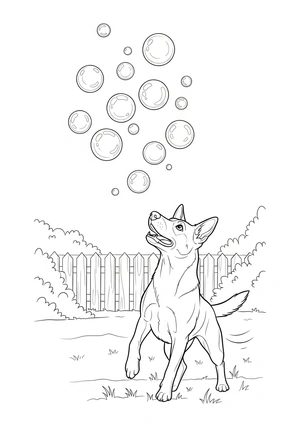 Hond met een zeepbel kleurplaat om te printen en kleuren