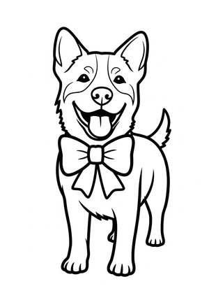 Hond met grote strik kleurplaat om te printen en kleuren