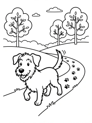 Hond met pootafdrukken kleurplaat om te printen en kleuren