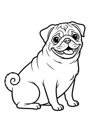 Pug (mopshond) met rimpels kleurplaat om te printen en kleuren