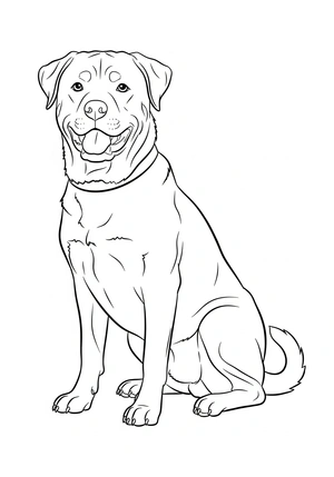 Rottweiler met een vriendelijke glimlach kleurplaat om te printen en kleuren