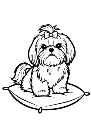 Shih tzu met strikje kleurplaat om te printen en kleuren