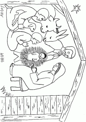 Kerststal 3 kleurplaat om te printen en kleuren