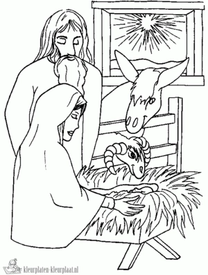 Kerststal 4 kleurplaat om te printen en kleuren