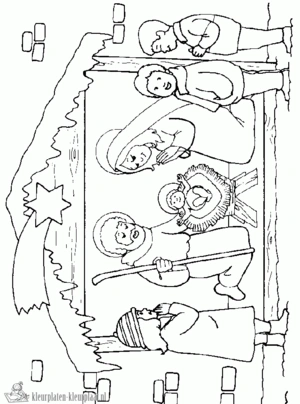 Kerststal 9 kleurplaat om te printen en kleuren