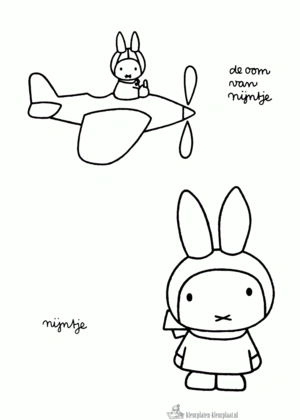 Nijntje als vliegtuig piloot kleurplaat om te printen en kleuren