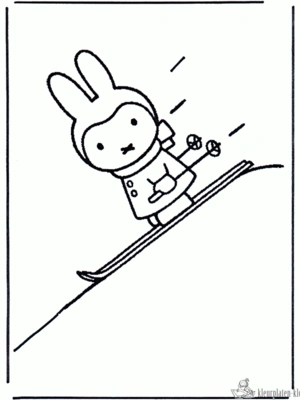 Nijntje gaat skiën kleurplaat om te printen en kleuren