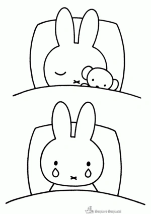 Nijntje is verdrietig kleurplaat om te printen en kleuren