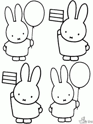 Nijntje met ballon en vlaggetjes kleurplaat om te printen en kleuren